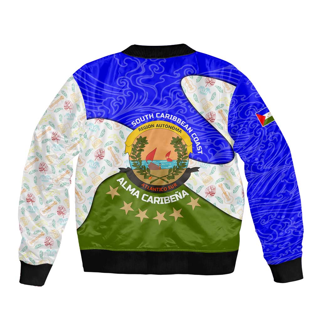 Nicaragua South Caribbean Coast Bomber Jacket with Regional Seal and Ocean Shell Pattern Alma Caribeña Design - Wonder Print Shop