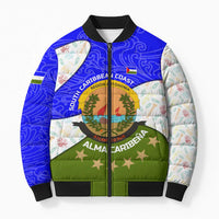 Nicaragua South Caribbean Coast Bomber Puffer Jacket with Regional Seal and Ocean Shell Pattern Alma Caribeña Design - Wonder Print Shop