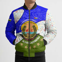 Nicaragua South Caribbean Coast Bomber Puffer Jacket with Regional Seal and Ocean Shell Pattern Alma Caribeña Design - Wonder Print Shop