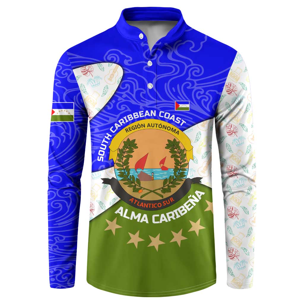 Nicaragua South Caribbean Coast Button Sweatshirt with Regional Seal and Ocean Shell Pattern Alma Caribeña Design - Wonder Print Shop