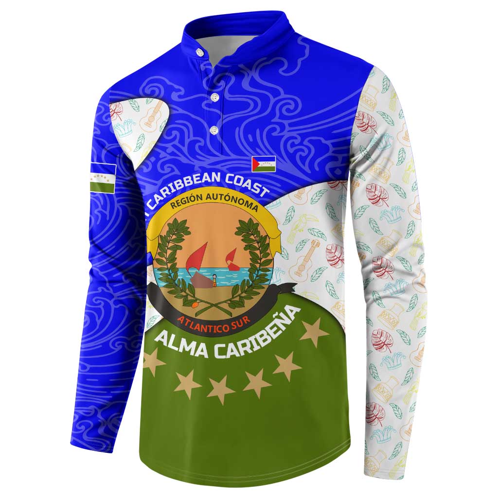 Nicaragua South Caribbean Coast Button Sweatshirt with Regional Seal and Ocean Shell Pattern Alma Caribeña Design - Wonder Print Shop