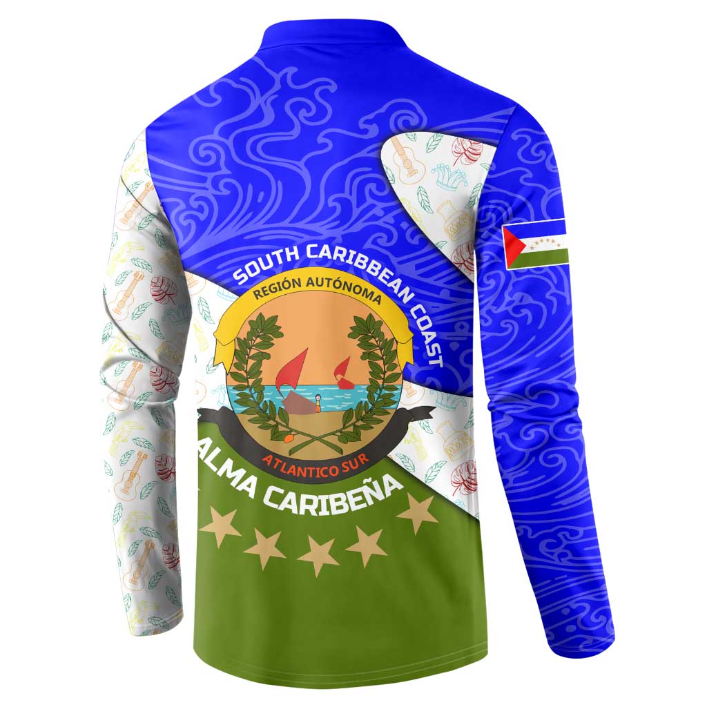 Nicaragua South Caribbean Coast Button Sweatshirt with Regional Seal and Ocean Shell Pattern Alma Caribeña Design - Wonder Print Shop