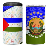 Nicaragua South Caribbean Coast 4 in 1 Can Cooler Tumbler with Regional Seal and Ocean Shell Pattern Alma Caribeña Design - Wonder Print Shop