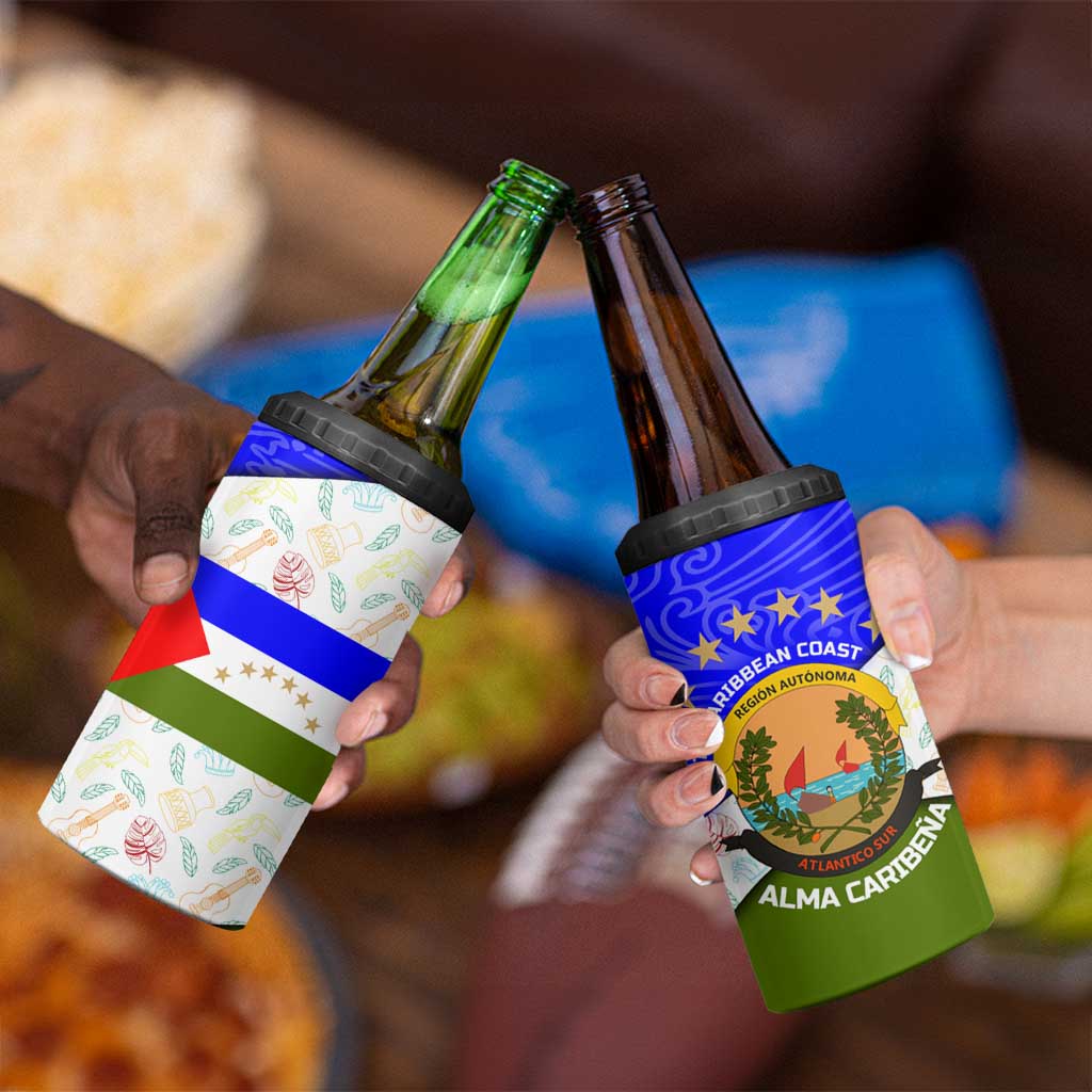 Nicaragua South Caribbean Coast 4 in 1 Can Cooler Tumbler with Regional Seal and Ocean Shell Pattern Alma Caribeña Design - Wonder Print Shop