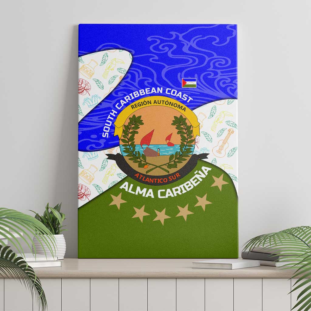 Nicaragua South Caribbean Coast Canvas Wall Art with Regional Seal and Ocean Shell Pattern Alma Caribeña Design - Wonder Print Shop