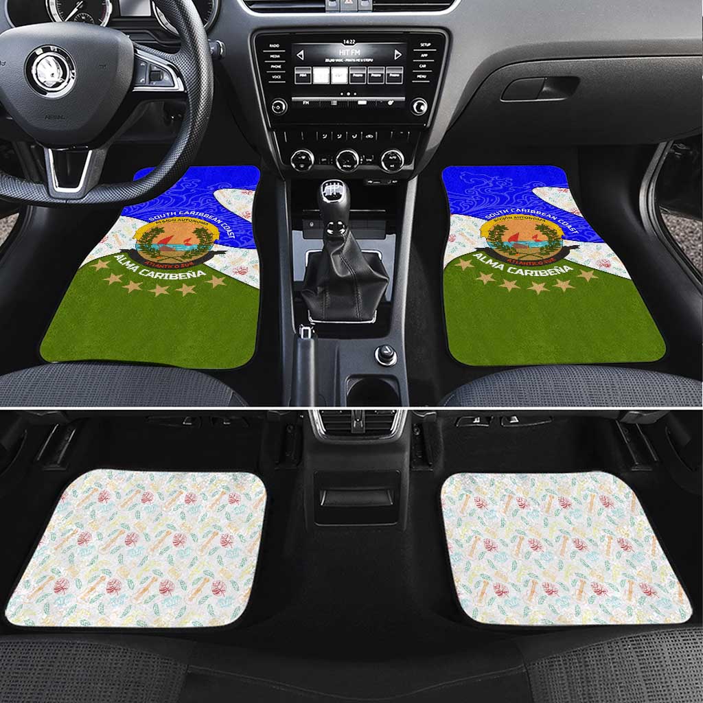 Nicaragua South Caribbean Coast Car Mats with Regional Seal and Ocean Shell Pattern Alma Caribeña Design - Wonder Print Shop