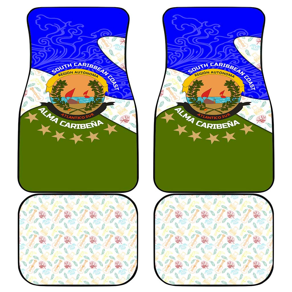 Nicaragua South Caribbean Coast Car Mats with Regional Seal and Ocean Shell Pattern Alma Caribeña Design - Wonder Print Shop