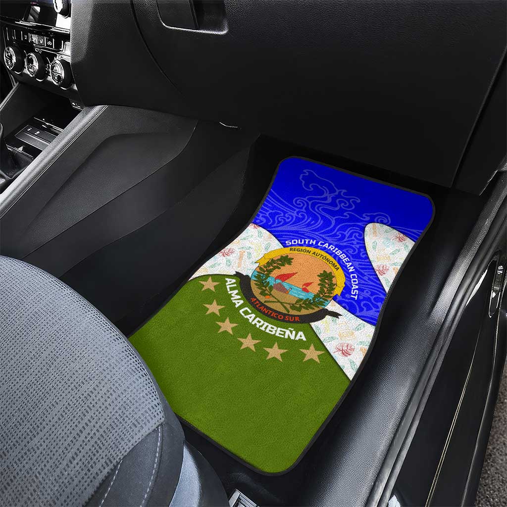Nicaragua South Caribbean Coast Car Mats with Regional Seal and Ocean Shell Pattern Alma Caribeña Design - Wonder Print Shop