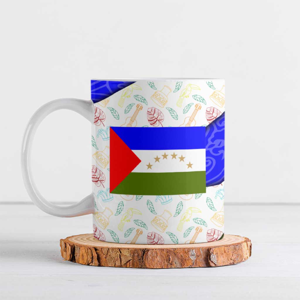 Nicaragua South Caribbean Coast Ceramic Mug with Regional Seal and Ocean Shell Pattern Alma Caribeña Design - Wonder Print Shop