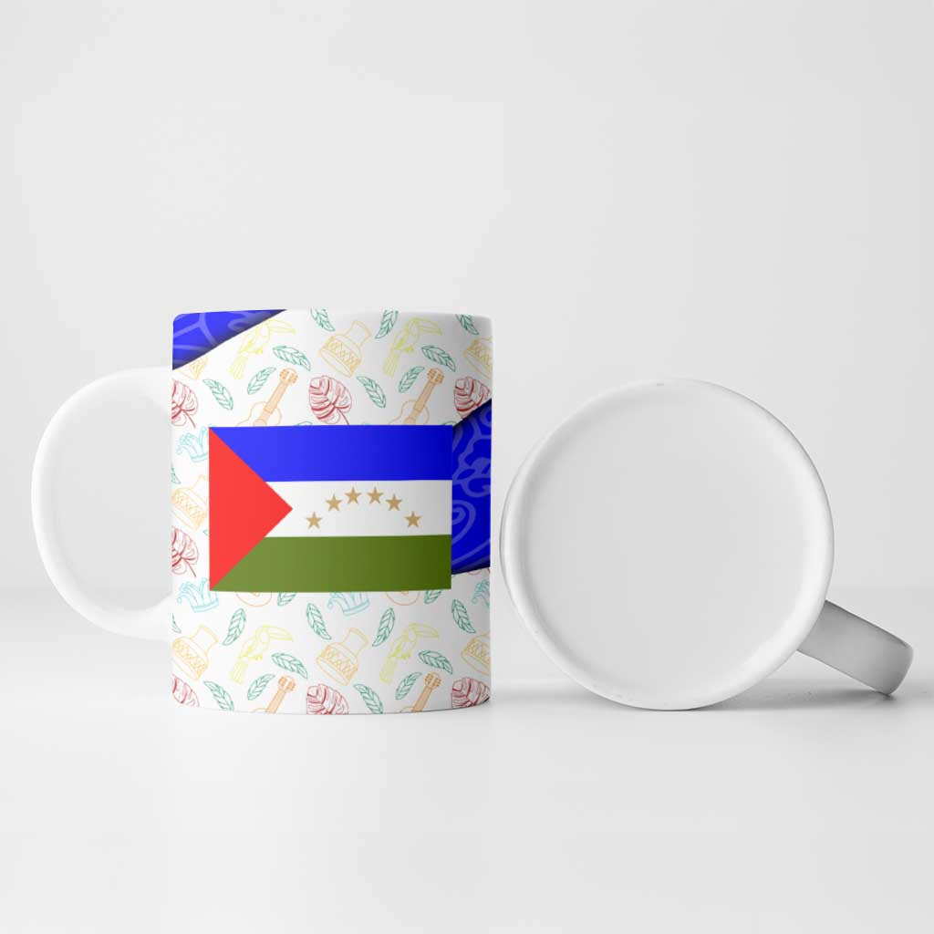 Nicaragua South Caribbean Coast Ceramic Mug with Regional Seal and Ocean Shell Pattern Alma Caribeña Design - Wonder Print Shop