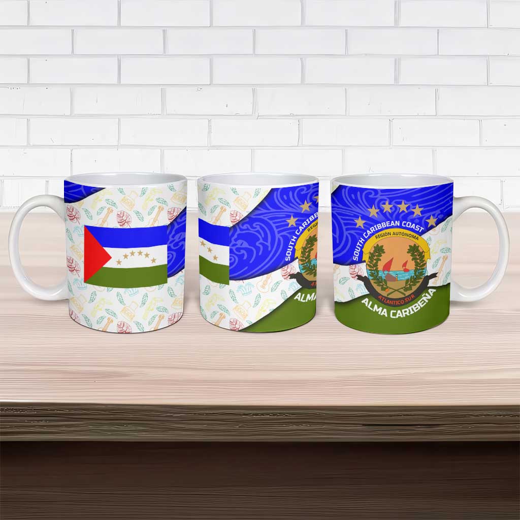 Nicaragua South Caribbean Coast Ceramic Mug with Regional Seal and Ocean Shell Pattern Alma Caribeña Design - Wonder Print Shop