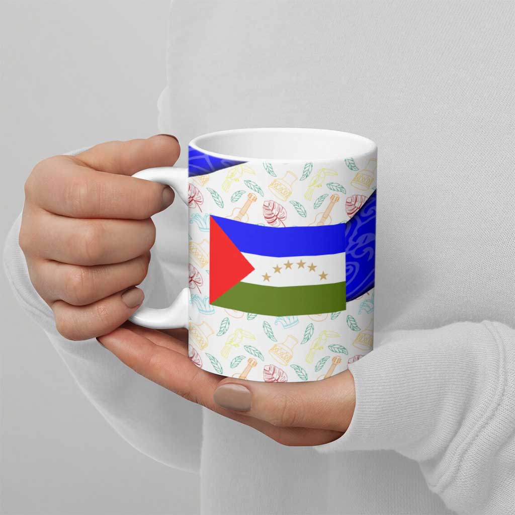 Nicaragua South Caribbean Coast Ceramic Mug with Regional Seal and Ocean Shell Pattern Alma Caribeña Design - Wonder Print Shop
