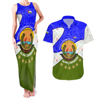 Nicaragua South Caribbean Coast Couples Matching Tank Maxi Dress and Hawaiian Shirt with Regional Seal and Ocean Shell Pattern Alma Caribeña Design - Wonder Print Shop