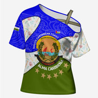 Nicaragua South Caribbean Coast Cross Shoulder Shirt with Regional Seal and Ocean Shell Pattern Alma Caribeña Design - Wonder Print Shop