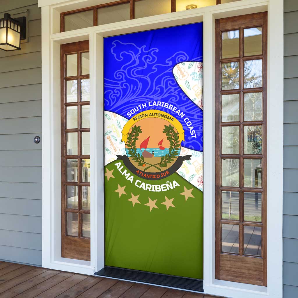 Nicaragua South Caribbean Coast Door Cover with Regional Seal and Ocean Shell Pattern Alma Caribeña Design - Wonder Print Shop
