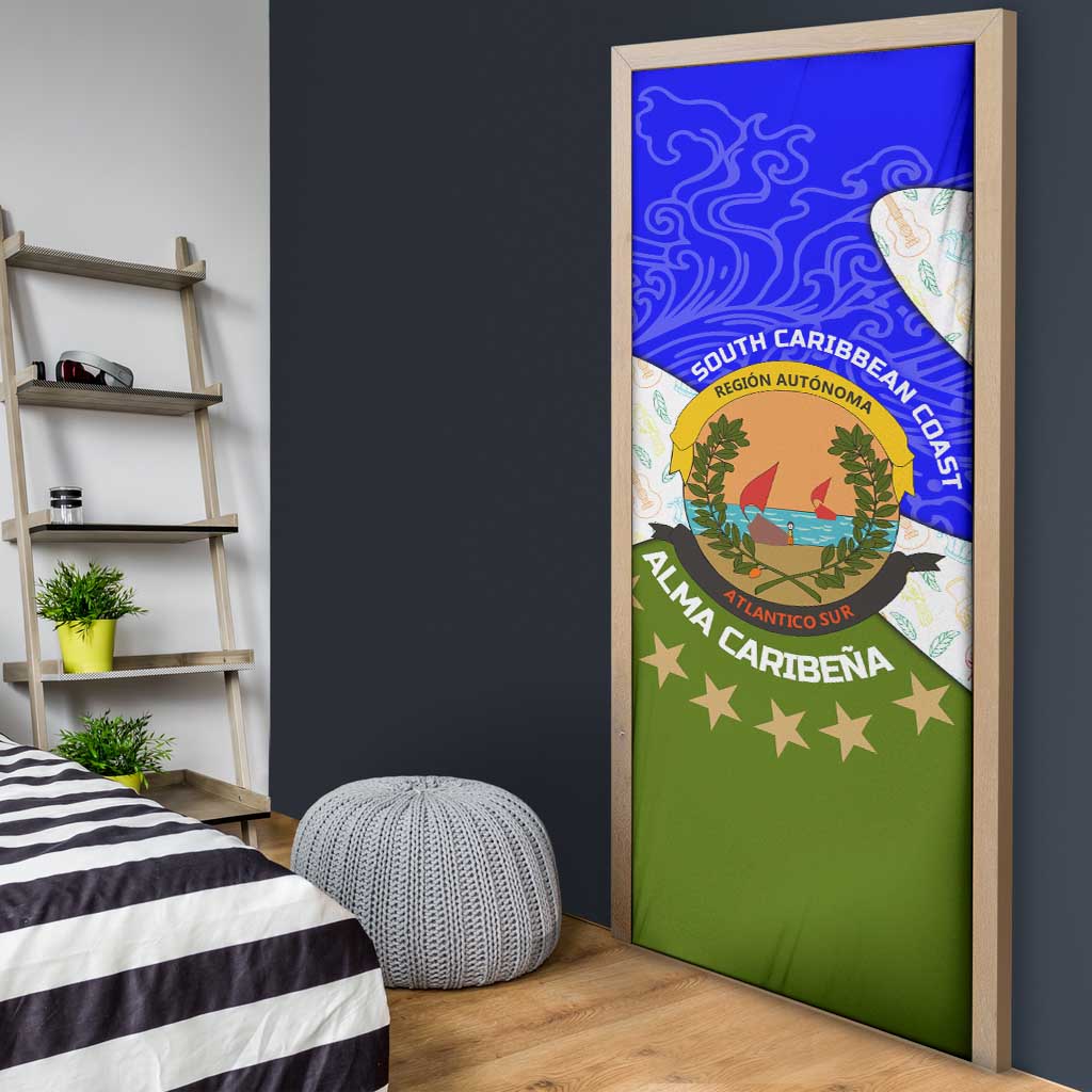 Nicaragua South Caribbean Coast Door Cover with Regional Seal and Ocean Shell Pattern Alma Caribeña Design - Wonder Print Shop