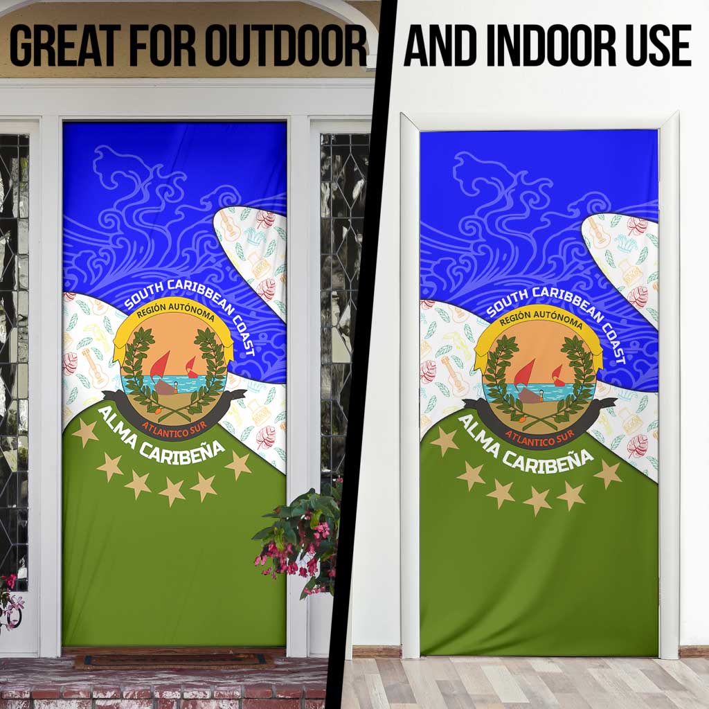 Nicaragua South Caribbean Coast Door Cover with Regional Seal and Ocean Shell Pattern Alma Caribeña Design - Wonder Print Shop