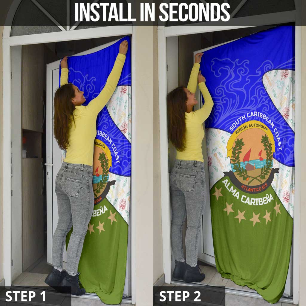 Nicaragua South Caribbean Coast Door Cover with Regional Seal and Ocean Shell Pattern Alma Caribeña Design - Wonder Print Shop