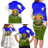 Nicaragua South Caribbean Coast Family Matching Long Sleeve Bodycon Dress and Hawaiian Shirt with Regional Seal and Ocean Shell Pattern Alma Caribeña Design - Wonder Print Shop