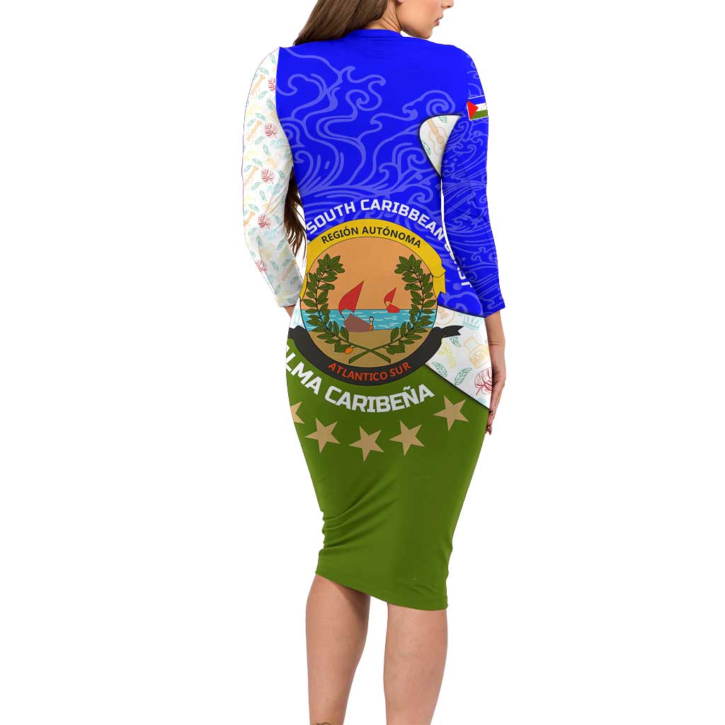 Nicaragua South Caribbean Coast Family Matching Long Sleeve Bodycon Dress and Hawaiian Shirt with Regional Seal and Ocean Shell Pattern Alma Caribeña Design - Wonder Print Shop