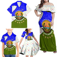 Nicaragua South Caribbean Coast Family Matching Off Shoulder Maxi Dress and Hawaiian Shirt with Regional Seal and Ocean Shell Pattern Alma Caribeña Design - Wonder Print Shop