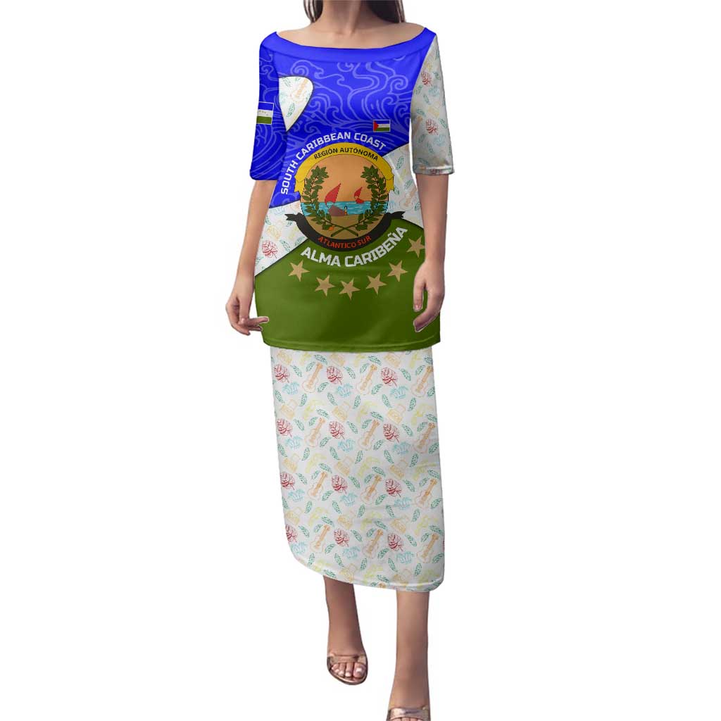Nicaragua South Caribbean Coast Family Matching Puletasi and Hawaiian Shirt with Regional Seal and Ocean Shell Pattern Alma Caribeña Design - Wonder Print Shop