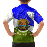 Nicaragua South Caribbean Coast Family Matching Short Sleeve Bodycon Dress and Hawaiian Shirt with Regional Seal and Ocean Shell Pattern Alma Caribeña Design - Wonder Print Shop