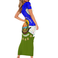 Nicaragua South Caribbean Coast Family Matching Short Sleeve Bodycon Dress and Hawaiian Shirt with Regional Seal and Ocean Shell Pattern Alma Caribeña Design - Wonder Print Shop