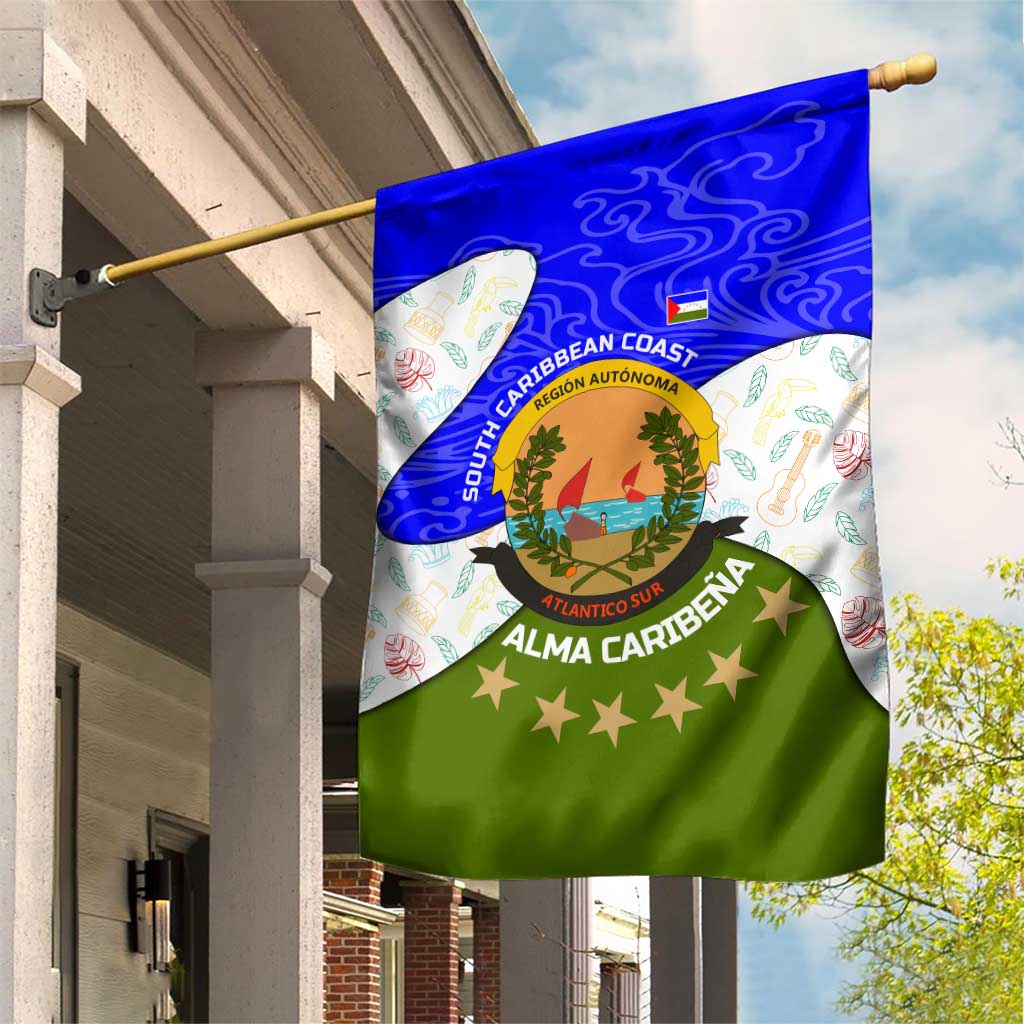 Nicaragua South Caribbean Coast Garden Flag with Regional Seal and Ocean Shell Pattern Alma Caribeña Design - Wonder Print Shop