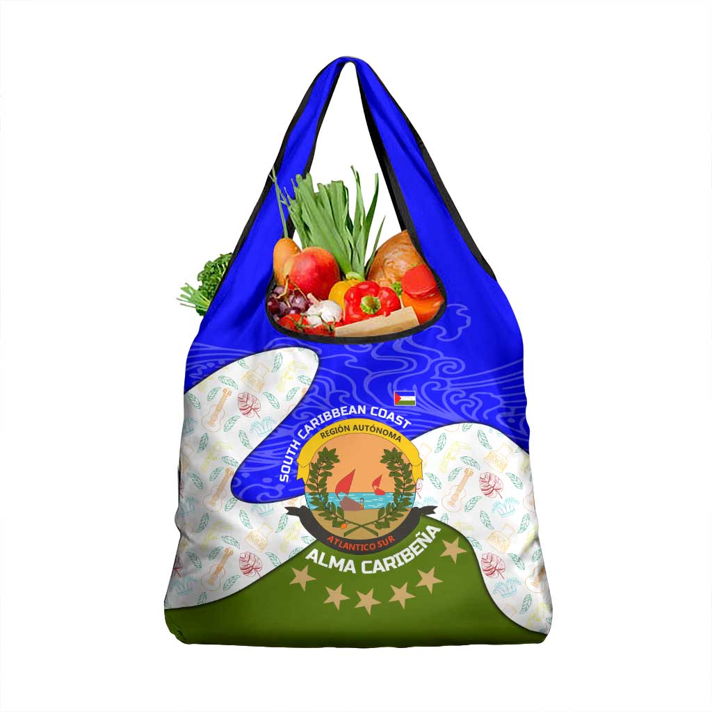Nicaragua South Caribbean Coast Grocery Bag with Regional Seal and Ocean Shell Pattern Alma Caribeña Design - Wonder Print Shop