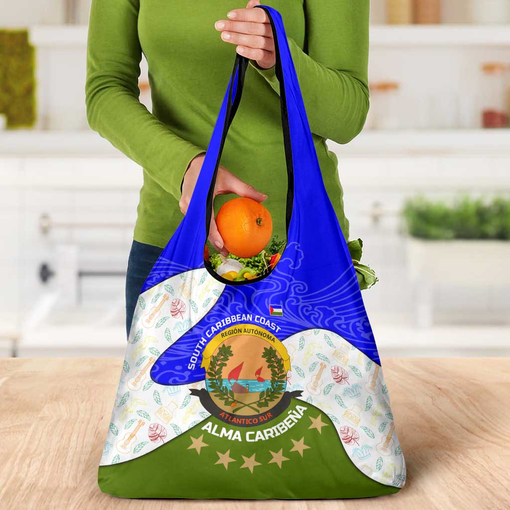 Nicaragua South Caribbean Coast Grocery Bag with Regional Seal and Ocean Shell Pattern Alma Caribeña Design - Wonder Print Shop