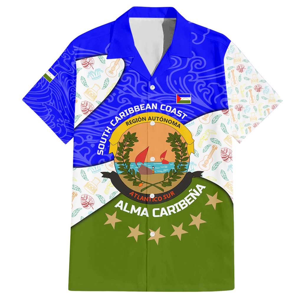 Nicaragua South Caribbean Coast Hawaiian Shirt with Regional Seal and Ocean Shell Pattern Alma Caribeña Design - Wonder Print Shop