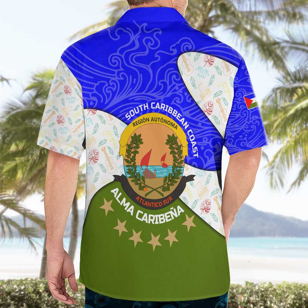 Nicaragua South Caribbean Coast Hawaiian Shirt with Regional Seal and Ocean Shell Pattern Alma Caribeña Design - Wonder Print Shop