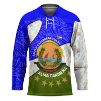 Nicaragua South Caribbean Coast Hockey Jersey with Regional Seal and Ocean Shell Pattern Alma Caribeña Design - Wonder Print Shop
