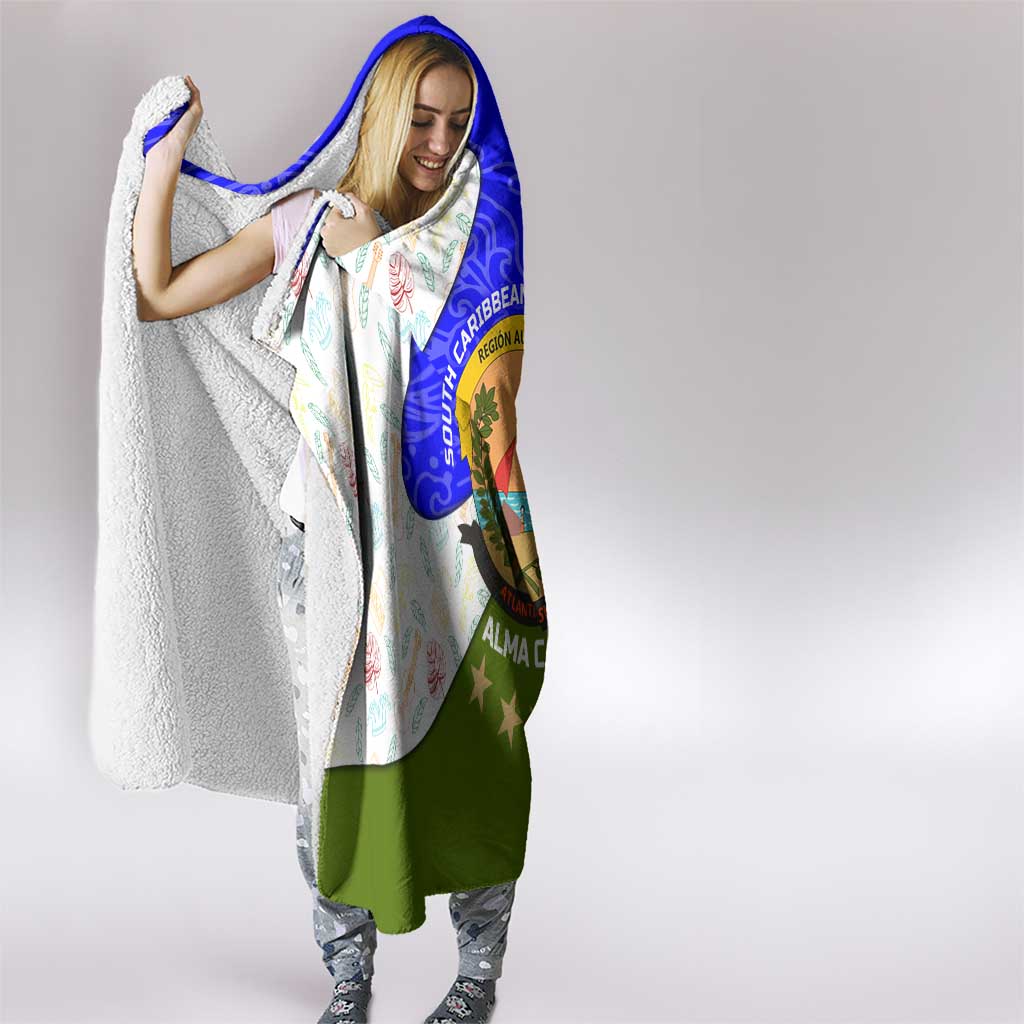 Nicaragua South Caribbean Coast Hooded Blanket with Regional Seal and Ocean Shell Pattern Alma Caribeña Design - Wonder Print Shop
