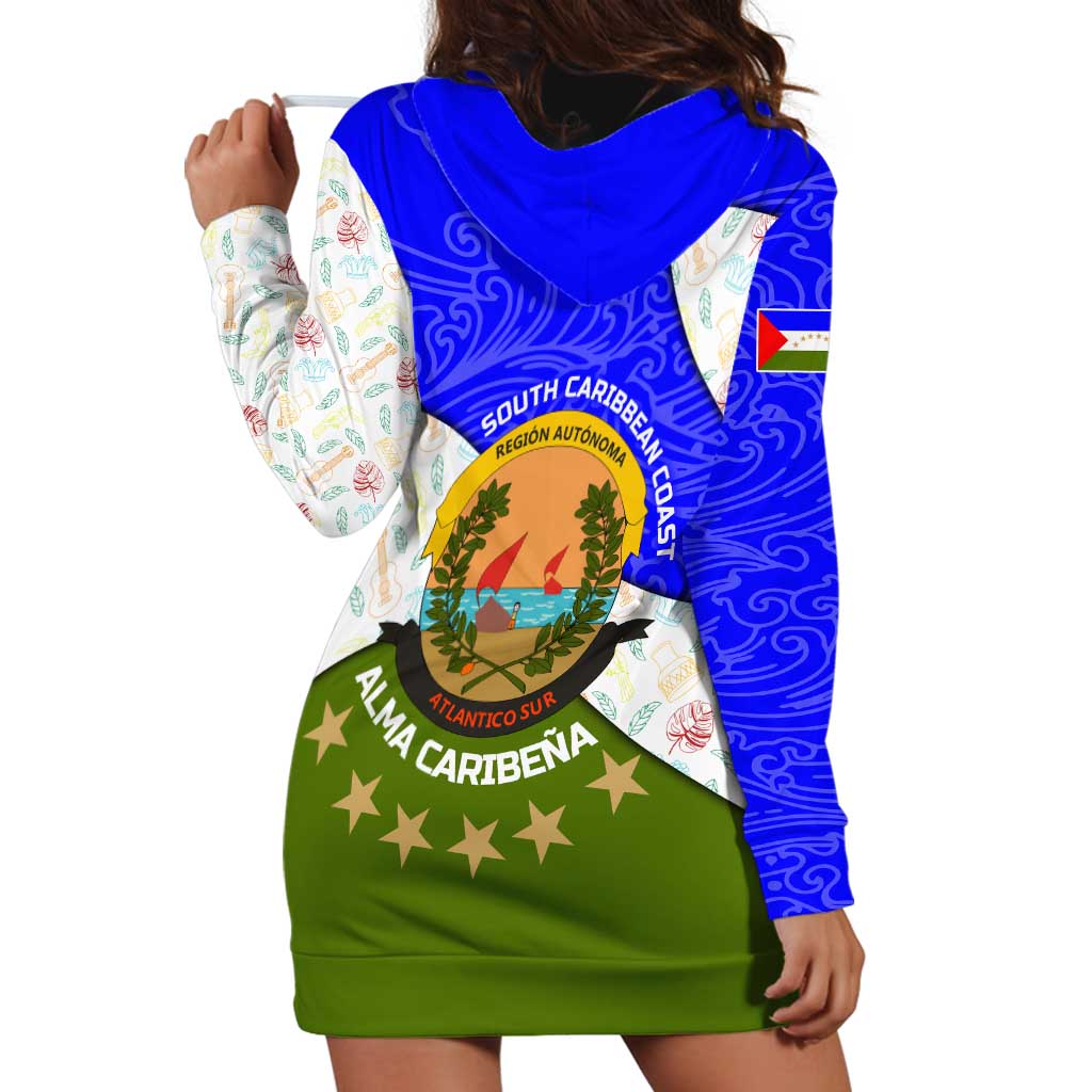 Nicaragua South Caribbean Coast Hoodie Dress with Regional Seal and Ocean Shell Pattern Alma Caribeña Design - Wonder Print Shop