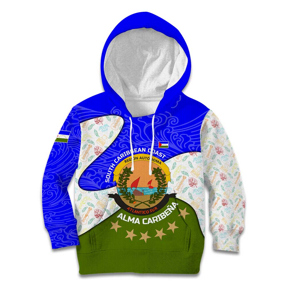 Nicaragua South Caribbean Coast Kid Hoodie with Regional Seal and Ocean Shell Pattern Alma Caribeña Design - Wonder Print Shop