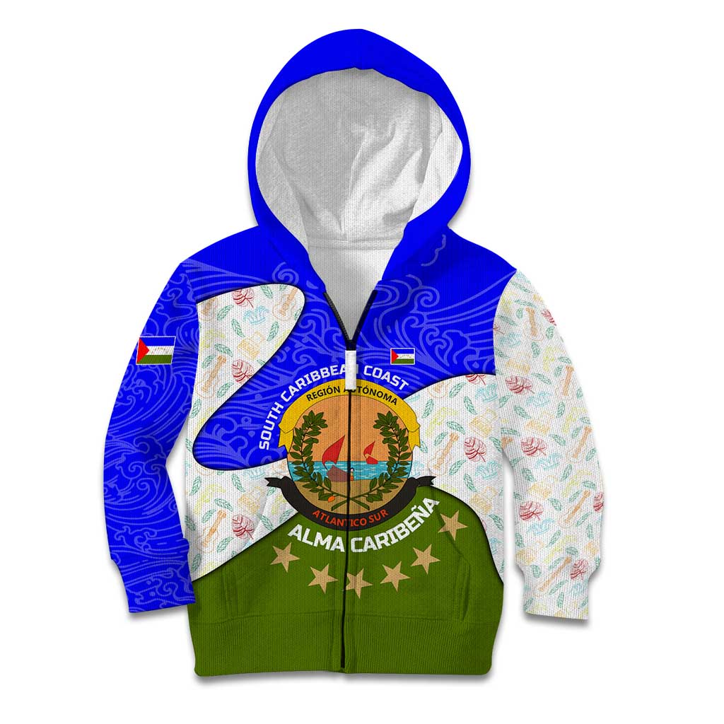 Nicaragua South Caribbean Coast Kid Hoodie with Regional Seal and Ocean Shell Pattern Alma Caribeña Design - Wonder Print Shop