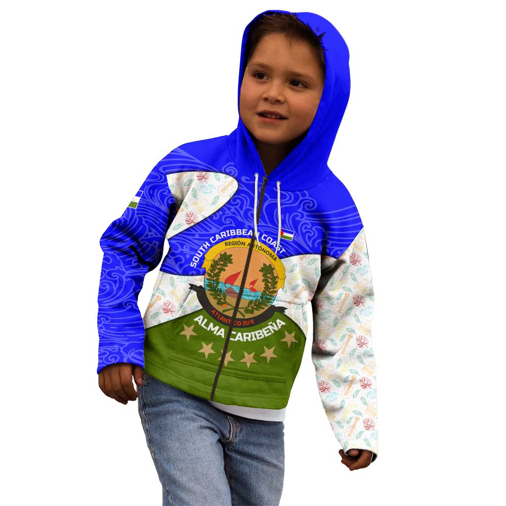 Nicaragua South Caribbean Coast Kid Hoodie with Regional Seal and Ocean Shell Pattern Alma Caribeña Design - Wonder Print Shop