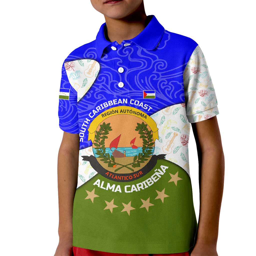 Nicaragua South Caribbean Coast Kid Polo Shirt with Regional Seal and Ocean Shell Pattern Alma Caribeña Design - Wonder Print Shop