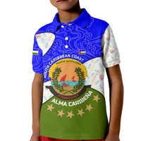 Nicaragua South Caribbean Coast Kid Polo Shirt with Regional Seal and Ocean Shell Pattern Alma Caribeña Design - Wonder Print Shop