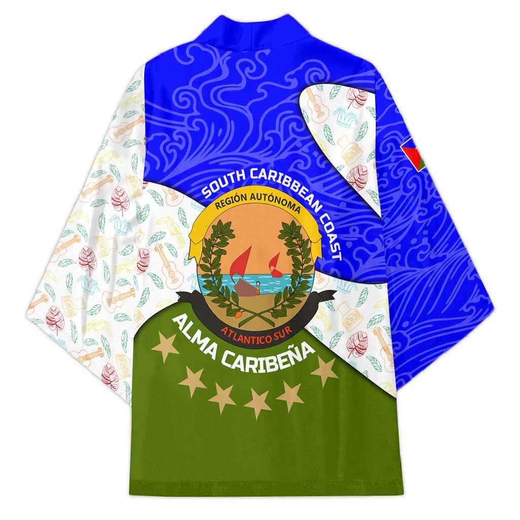 Nicaragua South Caribbean Coast Kimono with Regional Seal and Ocean Shell Pattern Alma Caribeña Design - Wonder Print Shop