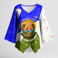 Nicaragua South Caribbean Coast Kimono Sleeve Blouse with Regional Seal and Ocean Shell Pattern Alma Caribeña Design - Wonder Print Shop