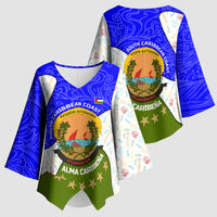 Nicaragua South Caribbean Coast Kimono Sleeve Blouse with Regional Seal and Ocean Shell Pattern Alma Caribeña Design - Wonder Print Shop