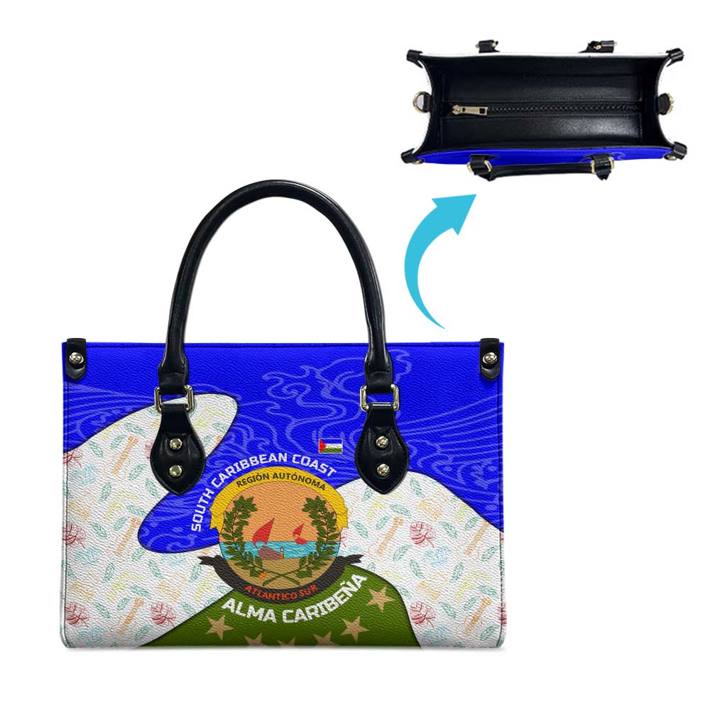 Nicaragua South Caribbean Coast Leather Bag with Regional Seal and Ocean Shell Pattern Alma Caribeña Design - Wonder Print Shop
