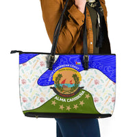 Nicaragua South Caribbean Coast Leather Tote Bag with Regional Seal and Ocean Shell Pattern Alma Caribeña Design - Wonder Print Shop