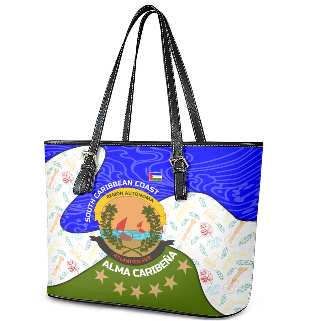 Nicaragua South Caribbean Coast Leather Tote Bag with Regional Seal and Ocean Shell Pattern Alma Caribeña Design - Wonder Print Shop