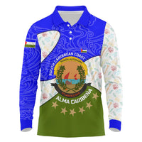 Nicaragua South Caribbean Coast Long Sleeve Polo Shirt with Regional Seal and Ocean Shell Pattern Alma Caribeña Design - Wonder Print Shop