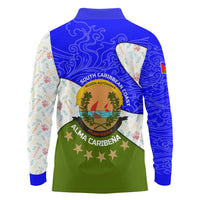 Nicaragua South Caribbean Coast Long Sleeve Polo Shirt with Regional Seal and Ocean Shell Pattern Alma Caribeña Design - Wonder Print Shop