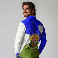 Nicaragua South Caribbean Coast Long Sleeve Polo Shirt with Regional Seal and Ocean Shell Pattern Alma Caribeña Design - Wonder Print Shop